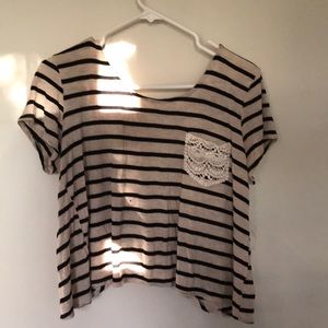 Striped lace pocket top